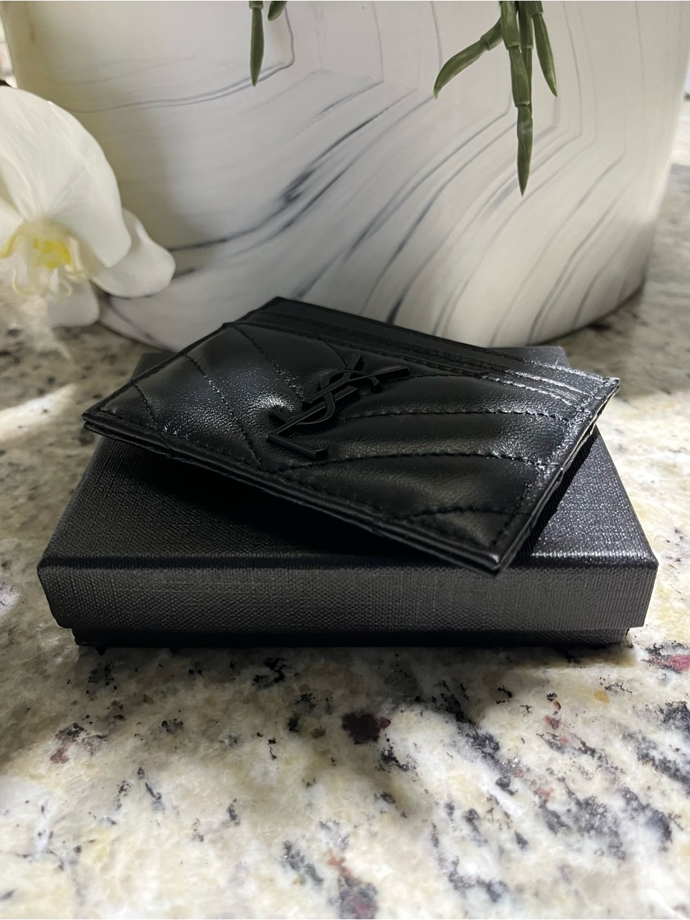 Card Holder Wallet Elegant Black leather Billetera YSL FREE SHIPPING